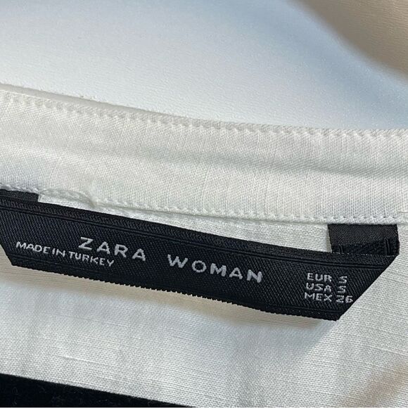 Zara White Button-Up Linen Blouse Size Small - Picture 9 of 14